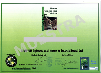 Diploma de Curso de Terapeuta de Reiki Profesional